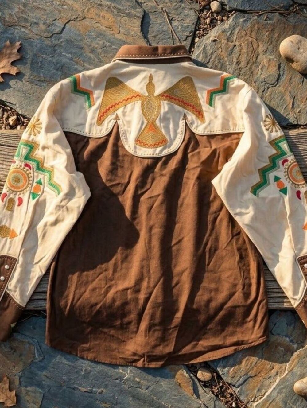 Scully Mens M Western Pearl Snap Shirt Thunderbird Embroidered Southwestern